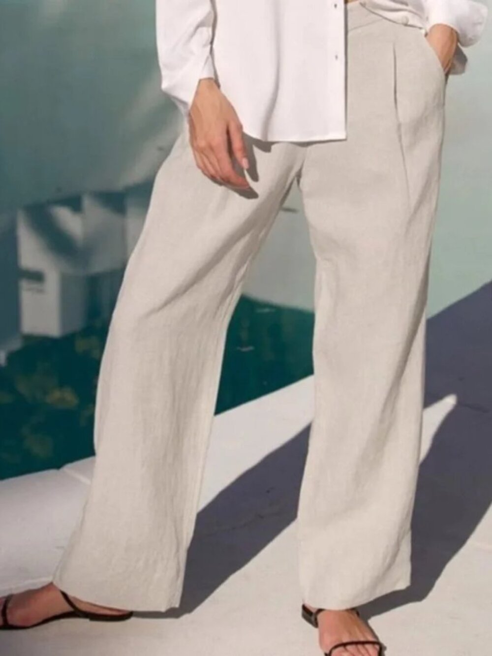AYR The Alfresco 100% Linen Pants Wide Leg Ivory size S Relaxed fit Resortwear